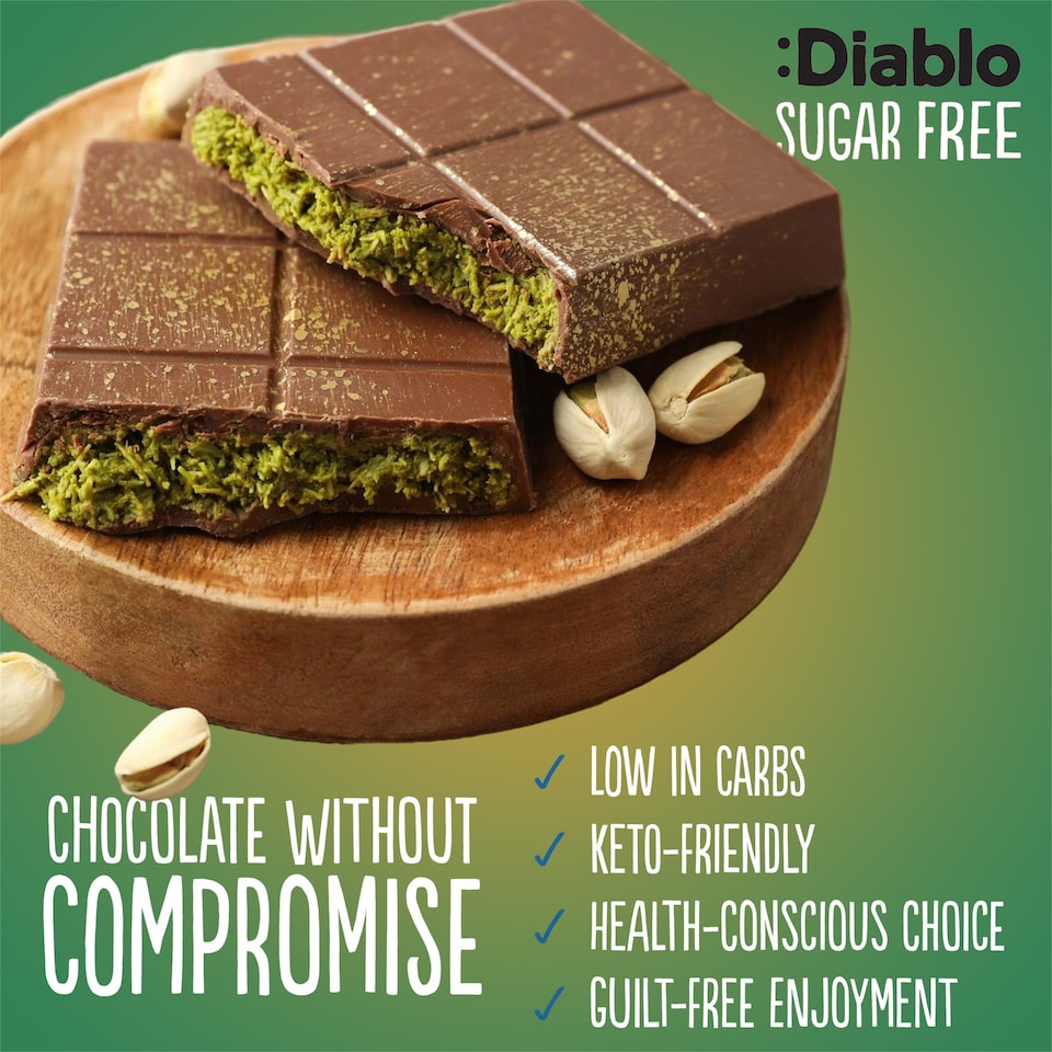 image 1 of Diablo No Added Sugar Dubai Chocolate Bar 200g Twin Pack