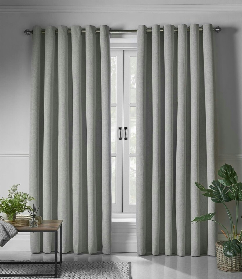 image 1 of Linen Look Blackout Ring Top Eyelet Curtains - 229cm x 229cm - Slate