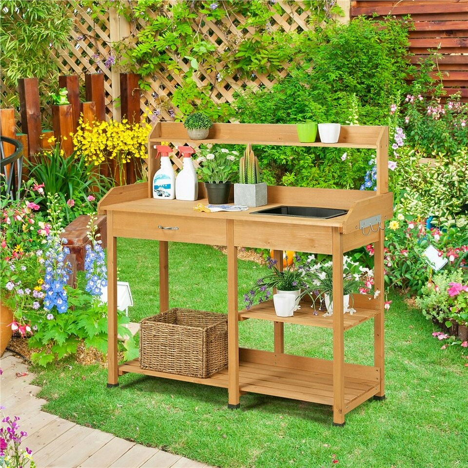 image 1 of Yaheetech Potting Bench Outdoor Garden Work Bench