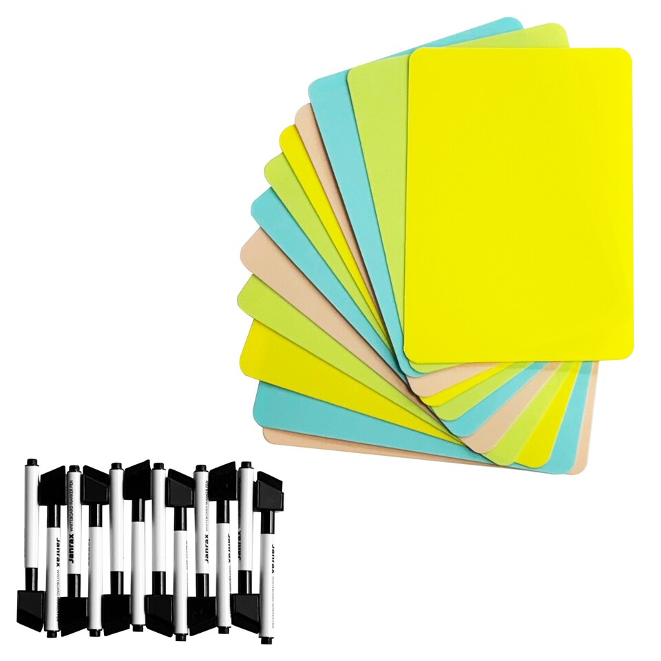 image 1 of Pack of 12 A5 Assorted Coloured Whiteboards with 12 White Board Marker Pens