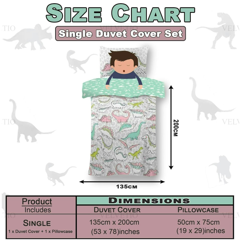 image 1 of VELVETIO Kids Dinosaur Doodle Duvet Cover Set Soft Reversible Beddings Multi | Single