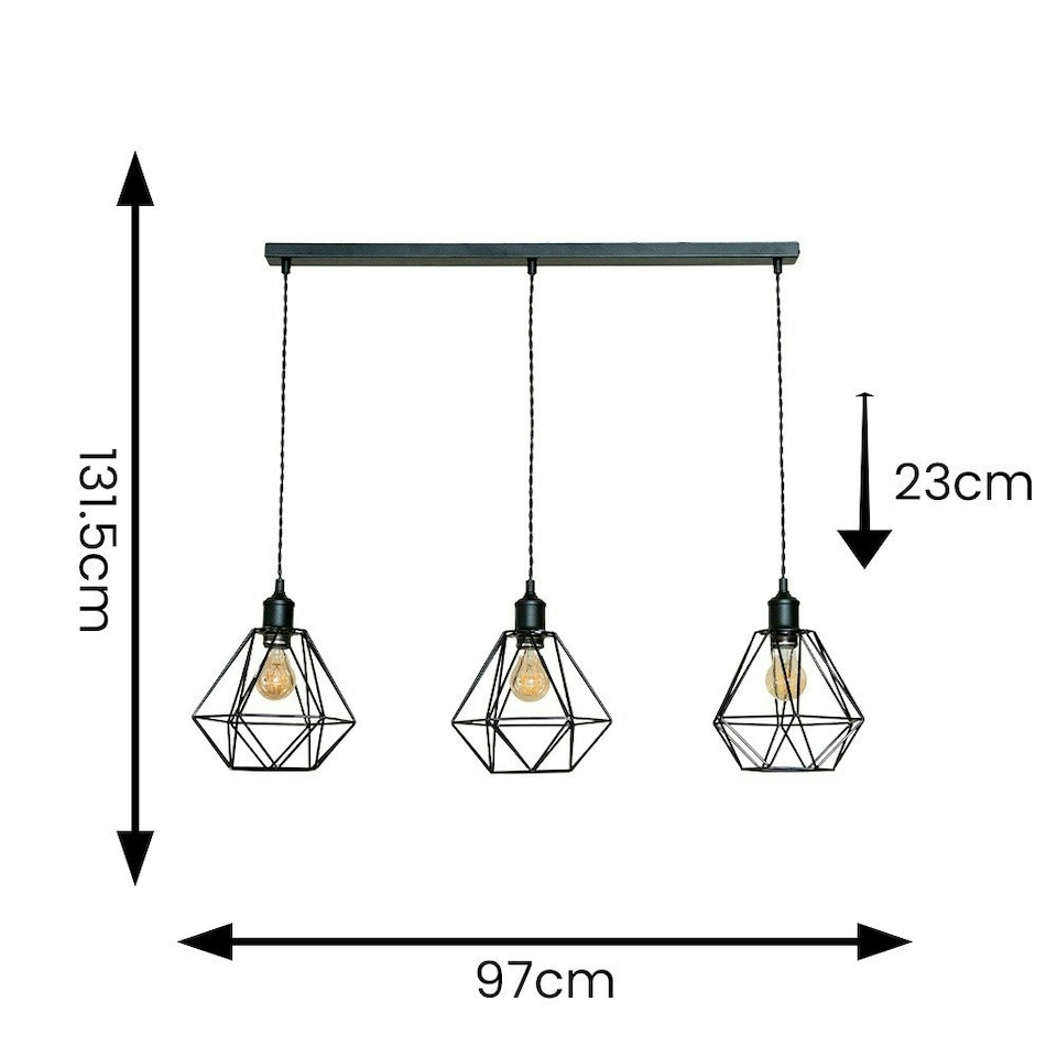 image 1 of ValueLights Diablo Geometric 3 Drop Diner Bar Matte Black Ceiling Pendant Light with Bulbs Black