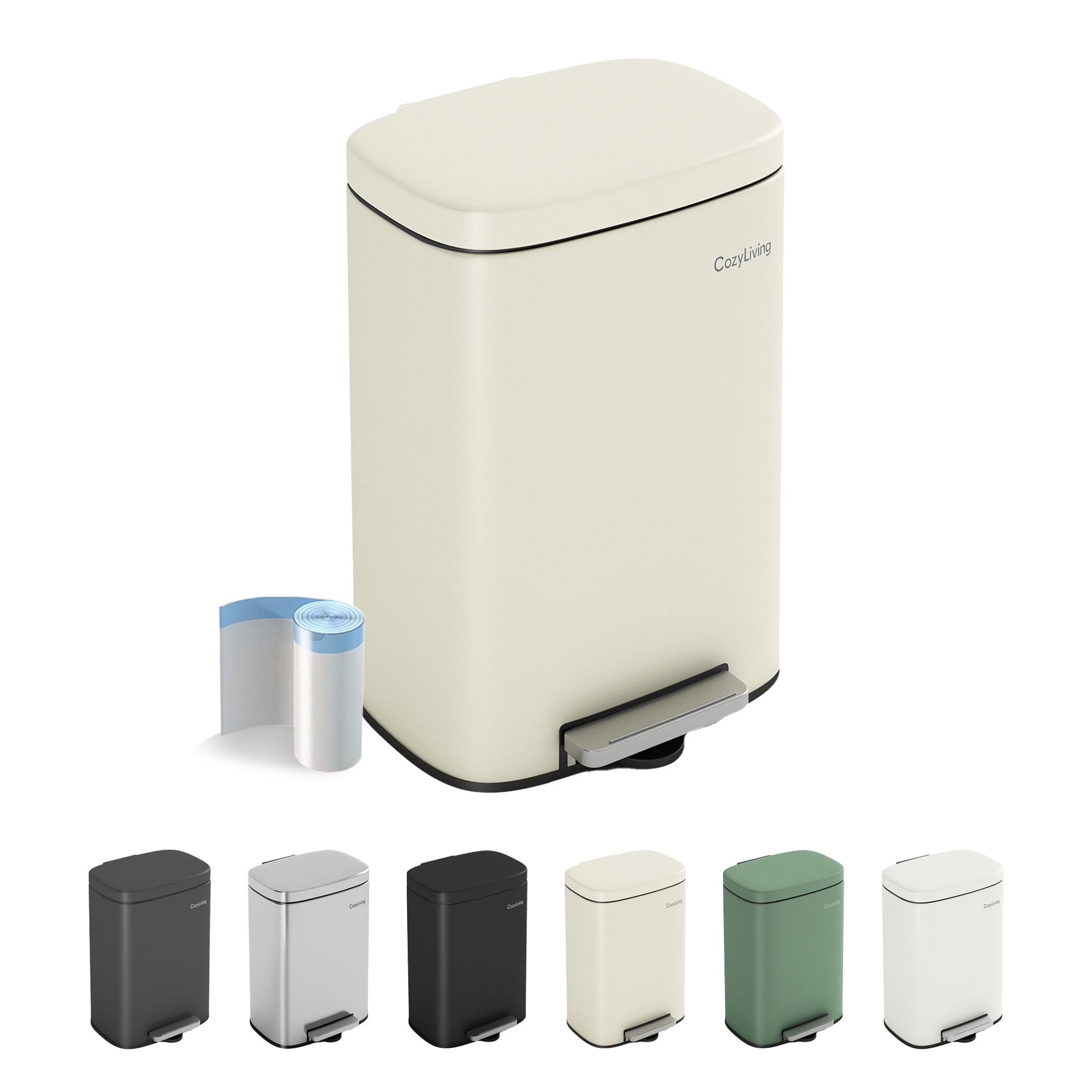 MCC Direct 5L Waste Pedal Bin Compact Kitchen & Bathroom Office Rubbish Bin in Cream