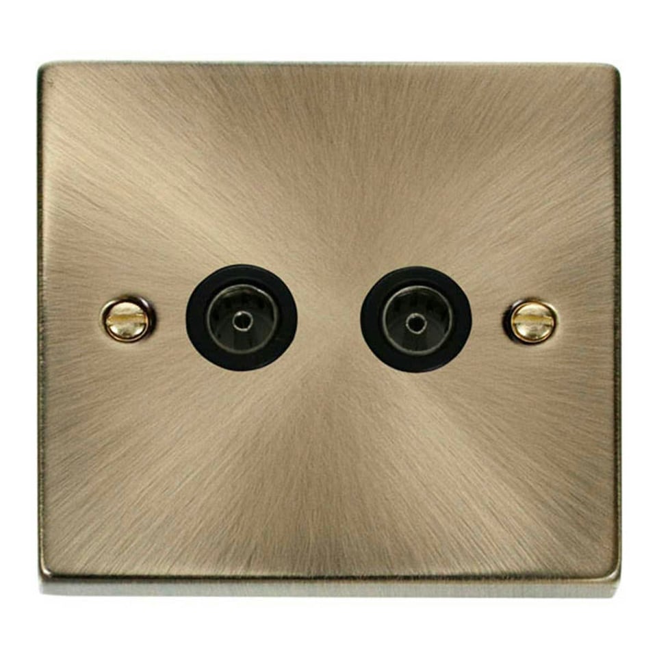 image 1 of SE HOME Antique Brass 2 Gang Twin Coaxial TV Socket Brown | Antique Brass