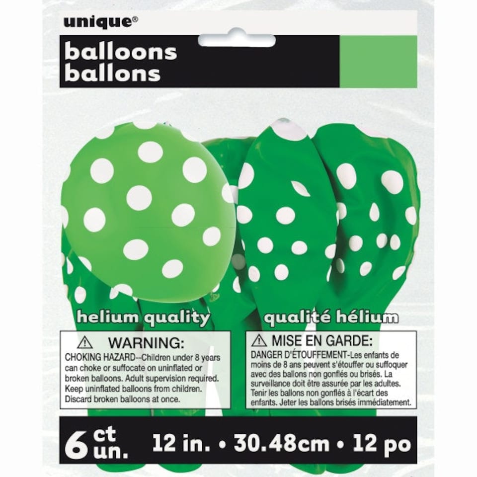 image 1 of Pack of 6 Lime Green Dots 12" Latex Balloons