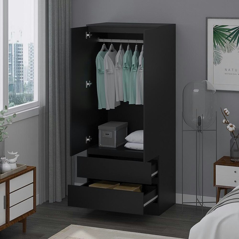 image 1 of FWStyle Stora 2 Door 2 Drawer Combination Wardrobe - Matt Black Black