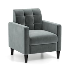 COSTWAY Modern Velvet Accent Sofa Chair Upholstered Armchair | Grey | Chair