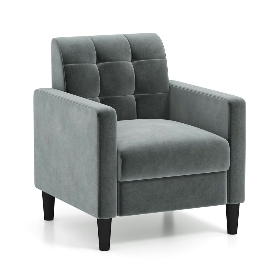 image 1 of COSTWAY Modern Velvet Accent Sofa Chair Upholstered Armchair | Grey | Chair