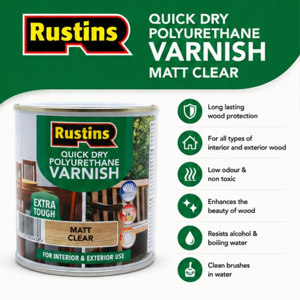 image 1 of Rustins Quick Drying Polyurethane Varnish Matt Clear 250ml | Clear | Clear | 250ml | 1