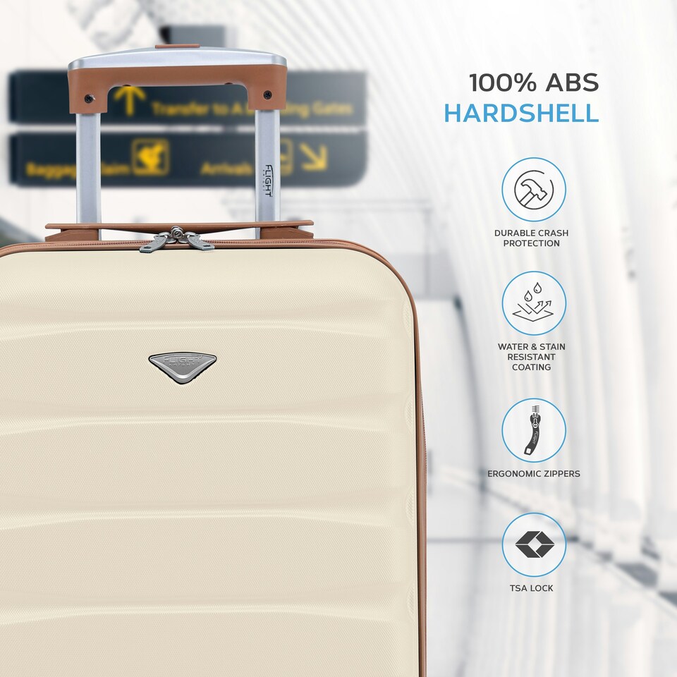 image 1 of Flight Knight Cabin Suitcase 55x35x20cm, Lightweight Carry On Bag - Over 100 Airlines- Ryanair, EasyJet, British Airways - Hand Luggage, ABS Hard Shell TSA Lock | Cream | Cream | Cabin Bag