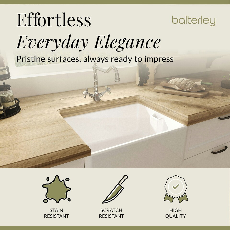 image 1 of Fireclay 595mm Single Bowl Belfast Butler Kitchen Sink with French Classic Tap and Waste by Balterley