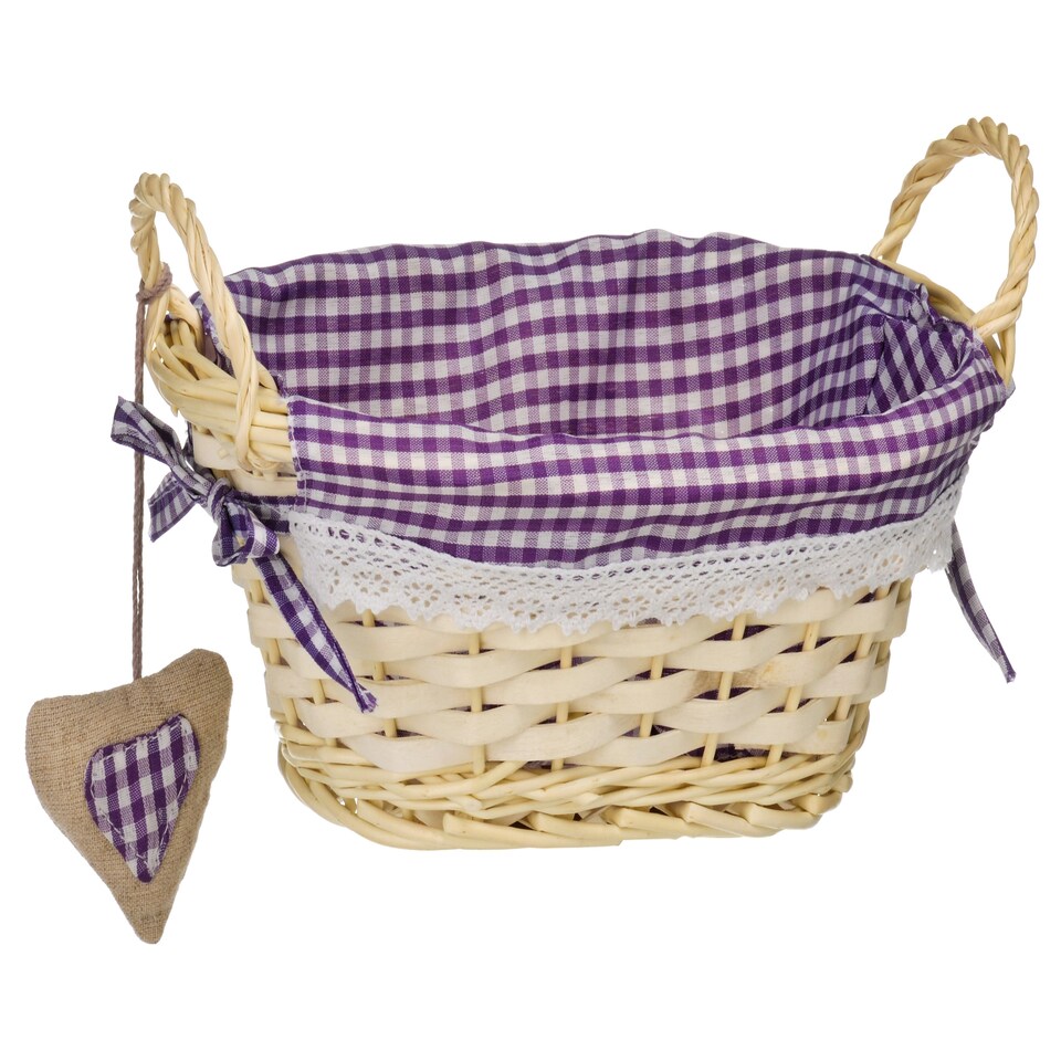image 1 of Purple Gingham Lining Oval Willow Basket Purple