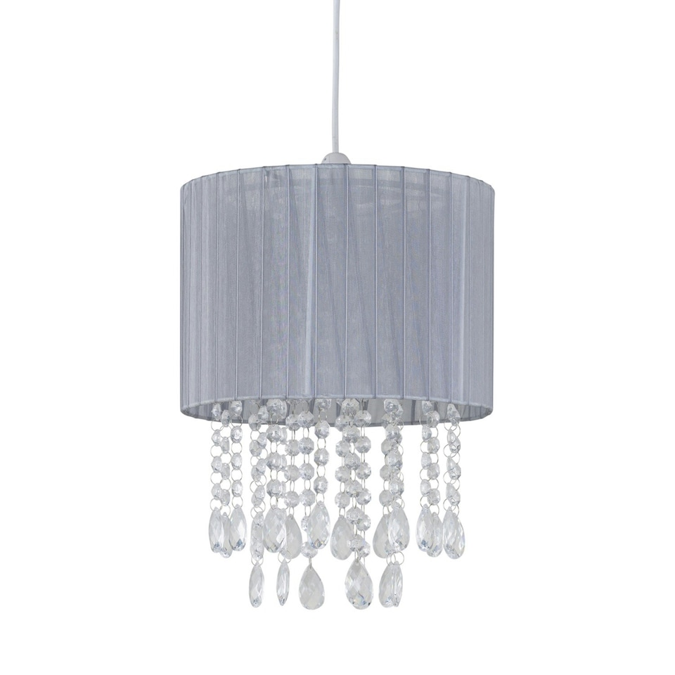 image 1 of First Choice Lighting Set of 2 Voile 25cm Jewelled Grey Ribbon Pendant Shades Grey | Clear