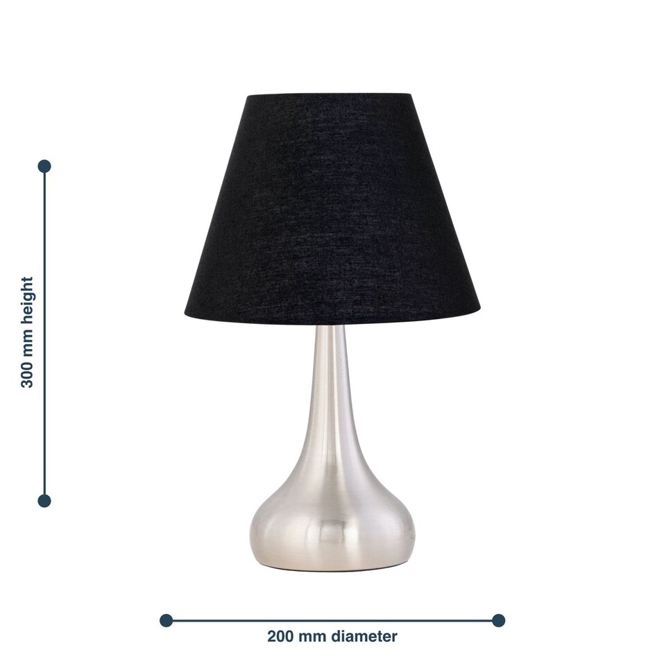 image 1 of Romana - Brushed Chrome Touch Operated Table Lamp with Black Shade | Chrome | Black | Medium | 1