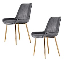 Furniturebox 2x Pesaro Grey Velvet Gold Leg Luxury Dining Chairs
