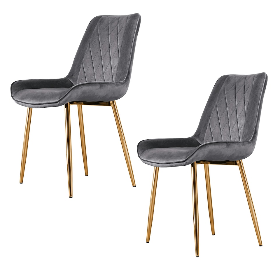 image 1 of Furniturebox 2x Pesaro Grey Velvet Gold Leg Luxury Dining Chairs