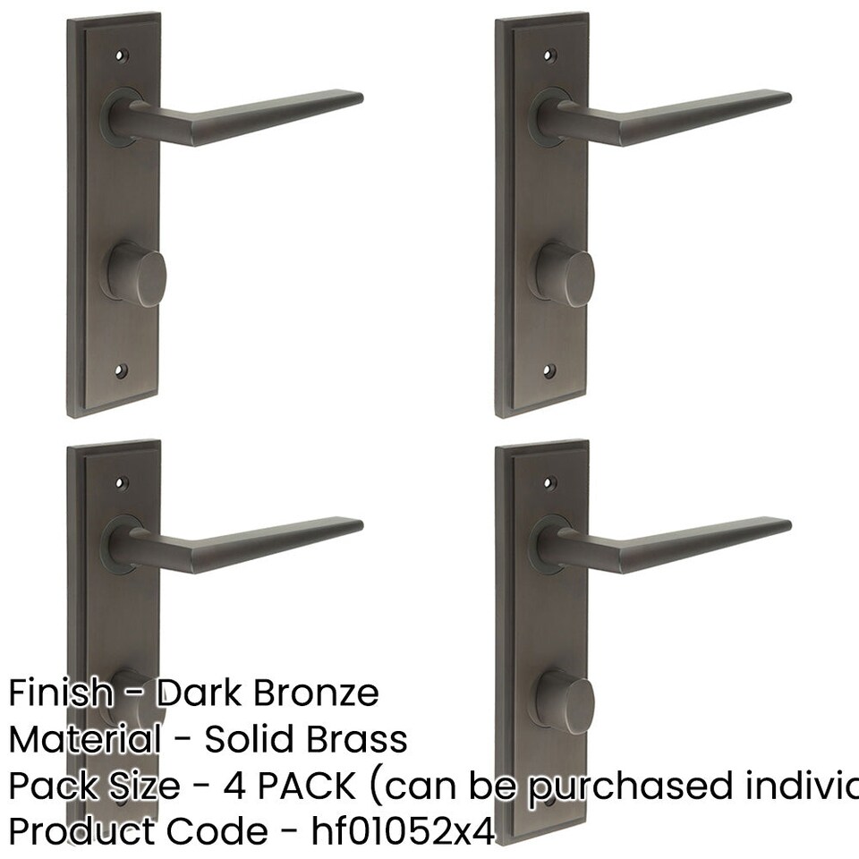 image 1 of 4 PACK Elegant Dark Bronze Bathroom Door Handle with Backplate and Turn Release Solid Brass Interior Handle