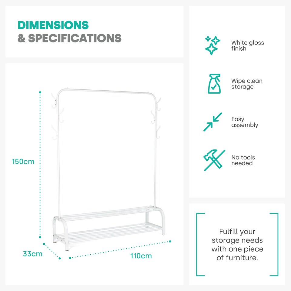 image 1 of Clothing Rail with Shoe Rack White