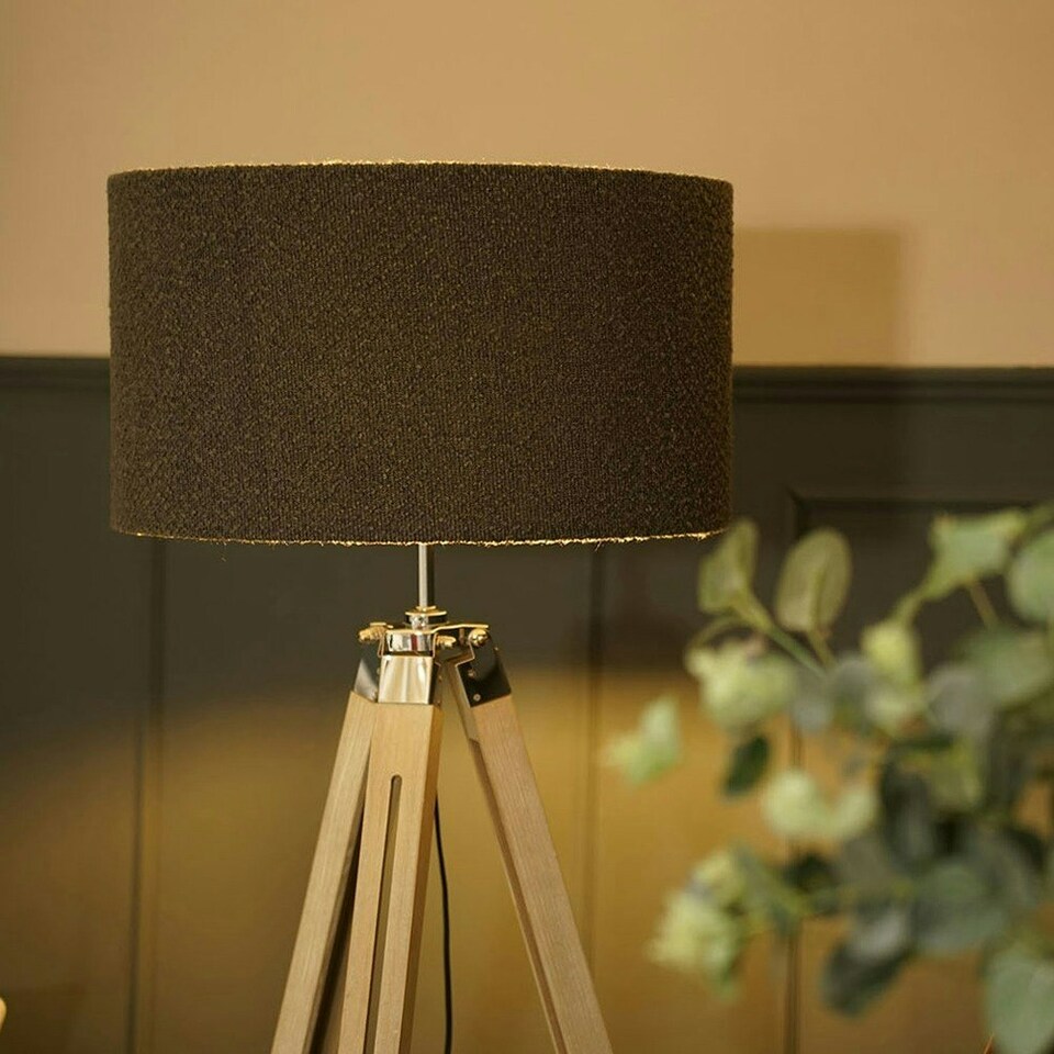 image 1 of ValueLights Clipper Painted Natural Floor Lamp with Charcoal Boucle Shade