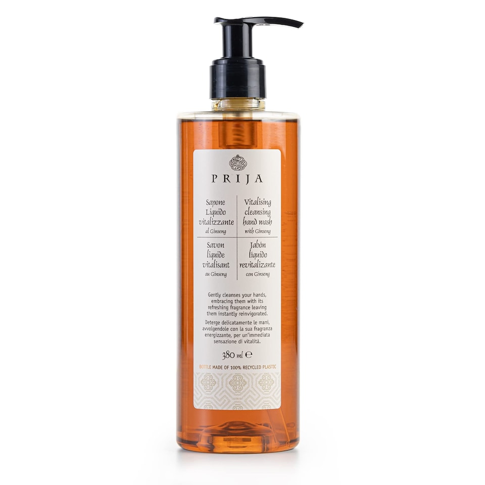 image 1 of Prija Vitalising Hand Wash with Ginseng Extract Gently Cleanses Hands, Moisturising Liquid Hand Soap, Vegan Friendly with Energising Fragrance 380ml
