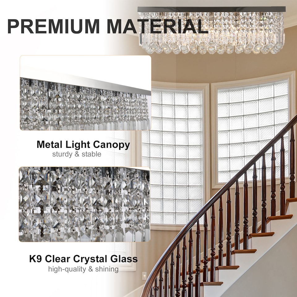 image 1 of HOMCOM Modern Crystal Ceiling Light Square Chandelier for Home Office Silver