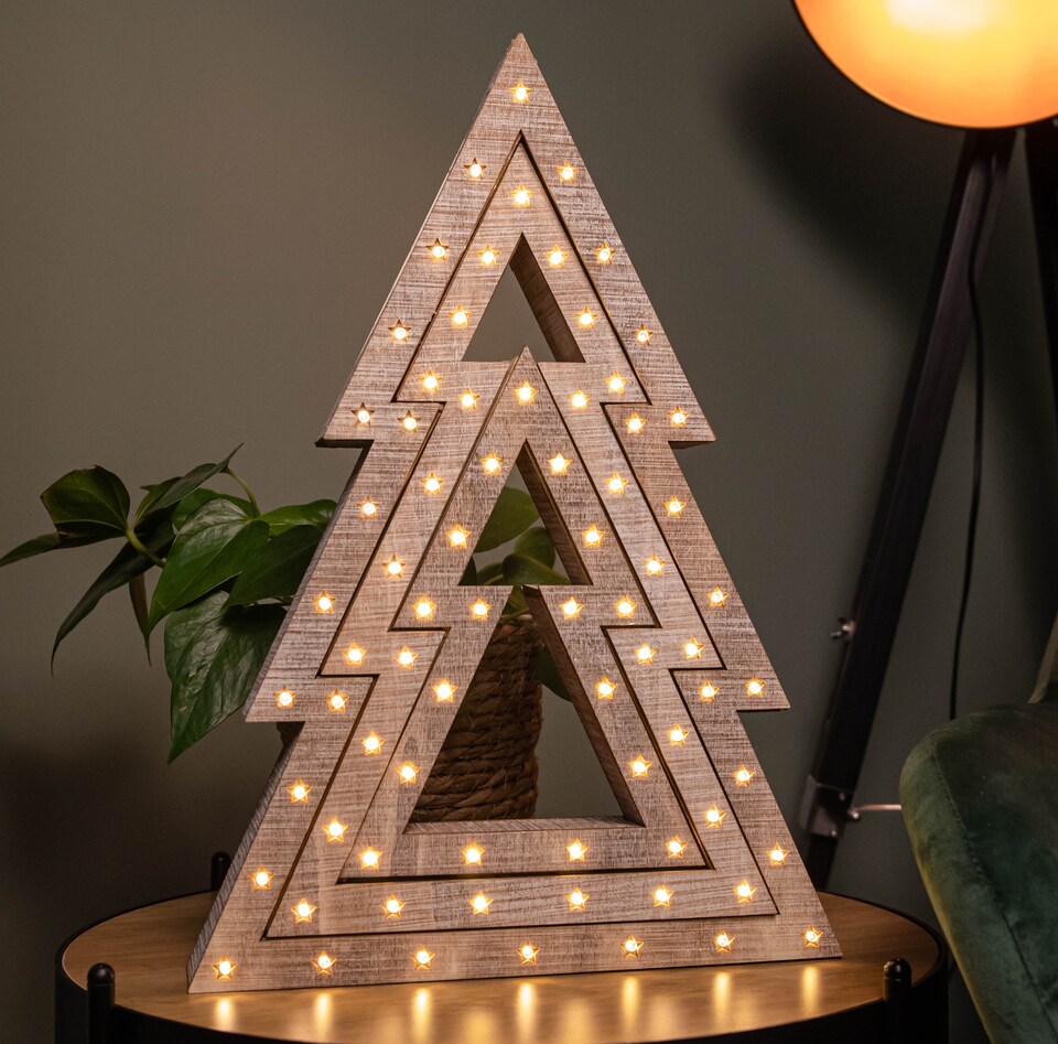 image 1 of Set of 3 Battery Operated Light up Wooden Christmas Trees with Warm White LEDs