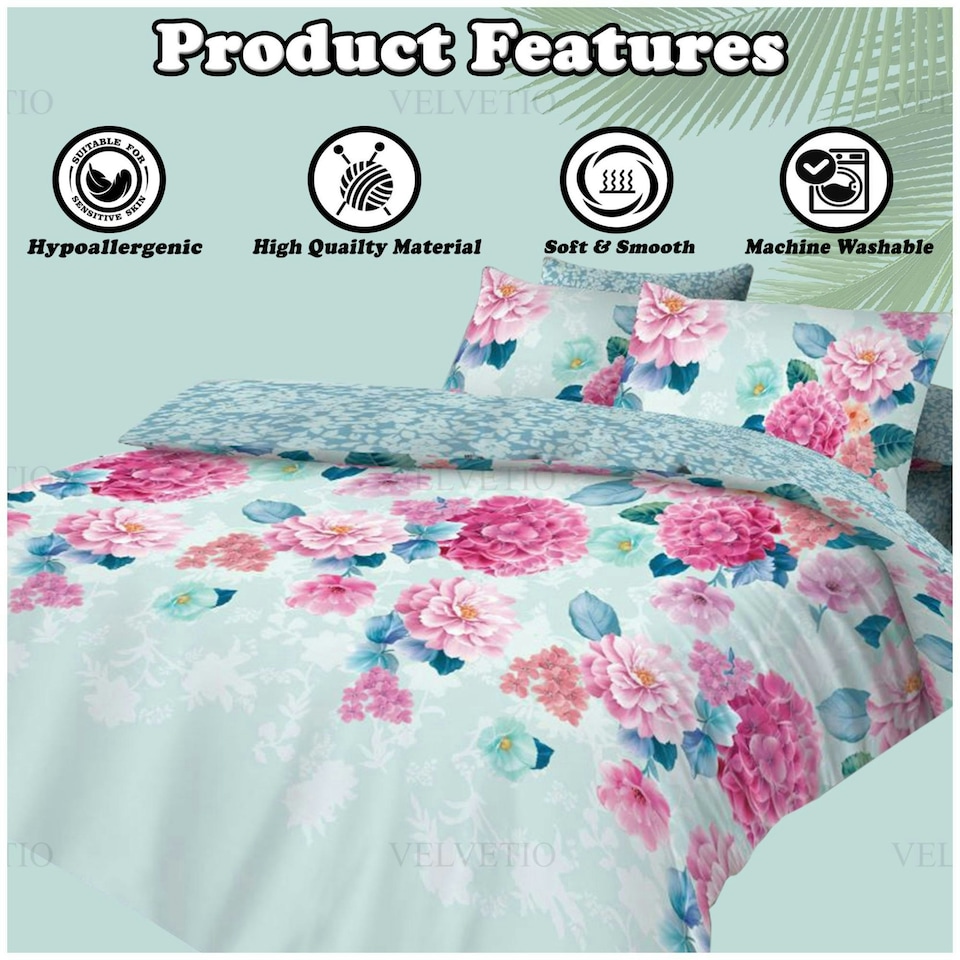 image 1 of VELVETIO Edith Complete Duvet Cover Set with Fitted Sheet Breathable Bedding Quilt Blue | King