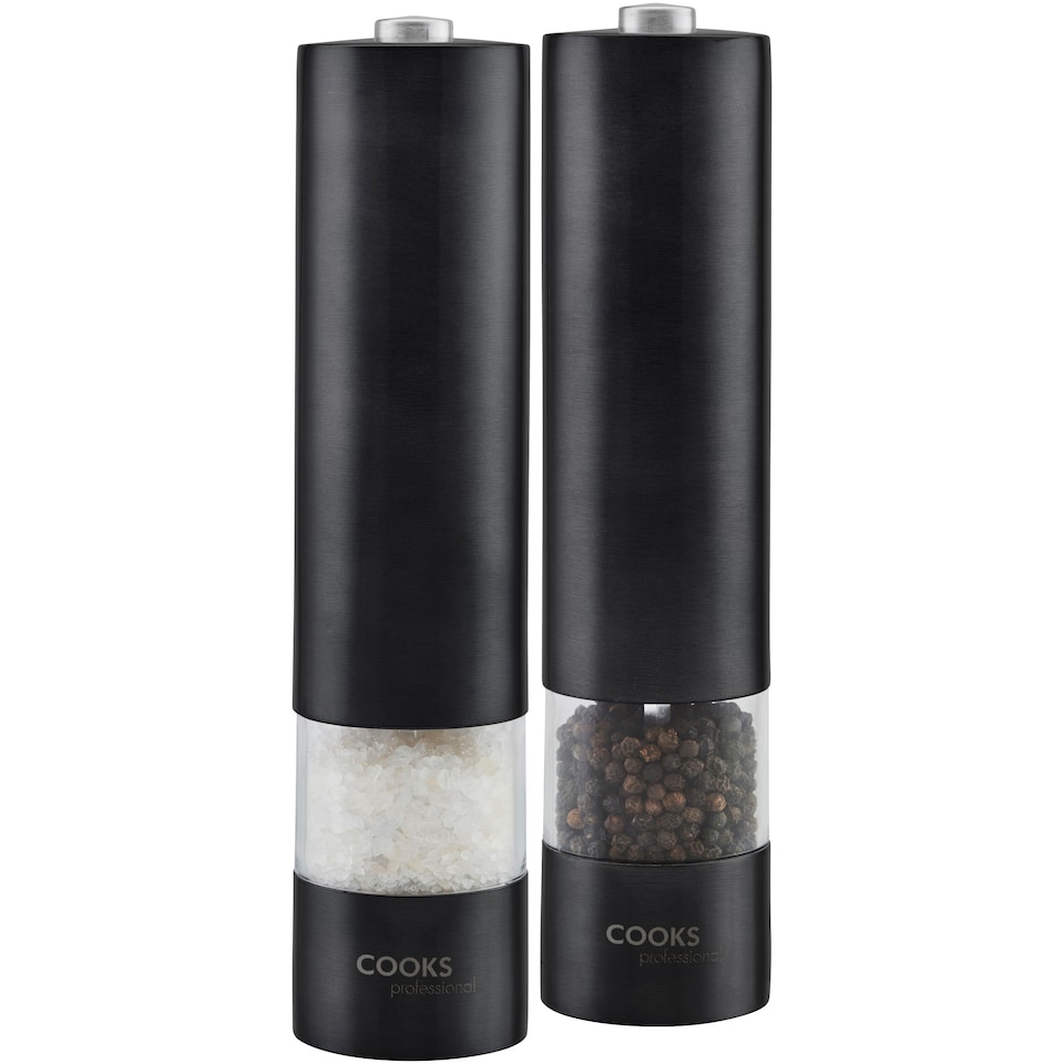 image 1 of Cooks Professional Electric Salt & Pepper Mill - Stainless Steel Automatic Grinder | Black | Black | 2