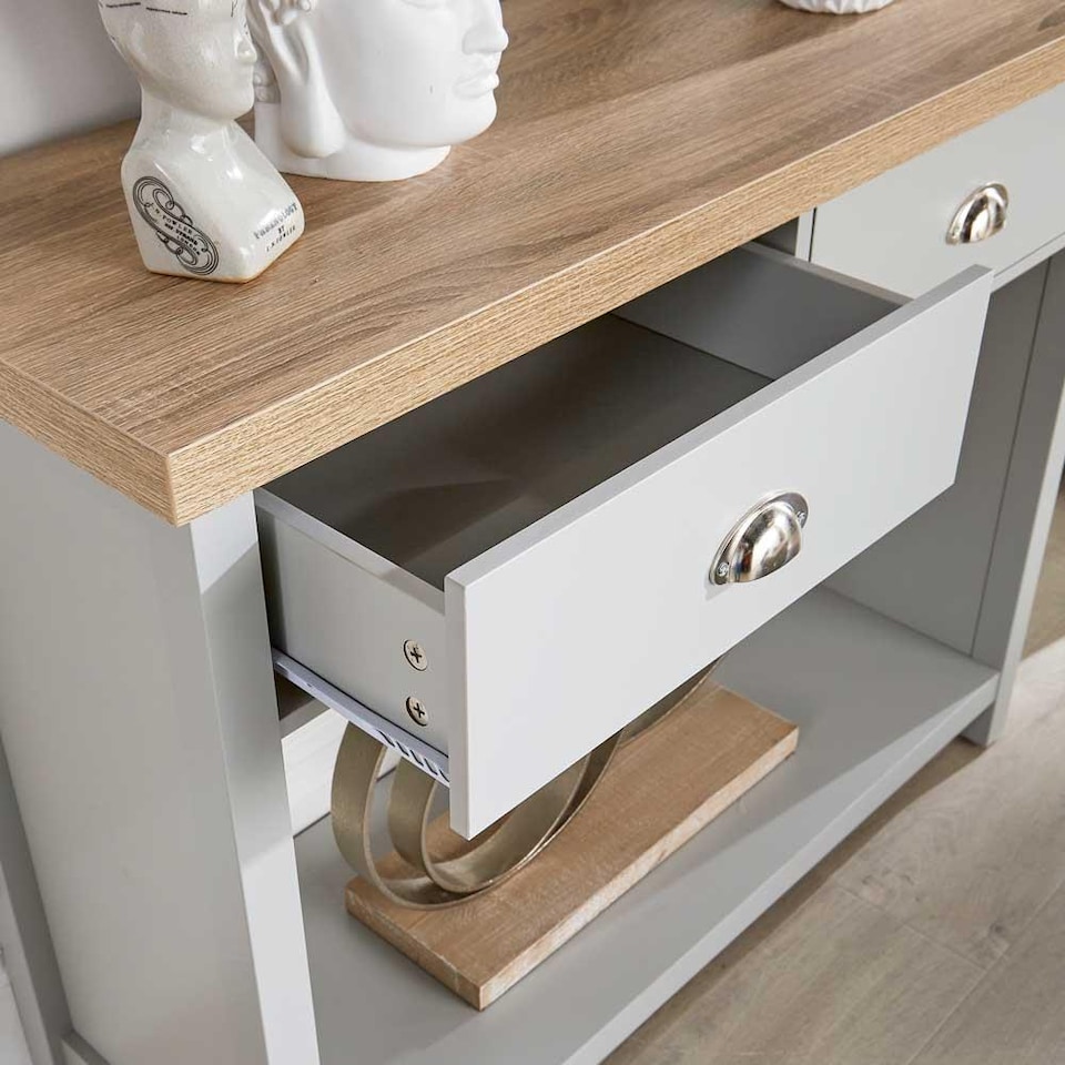 image 1 of Console Table 2 Drawer Telephone Table Metal Handles Hallway Storage | Grey