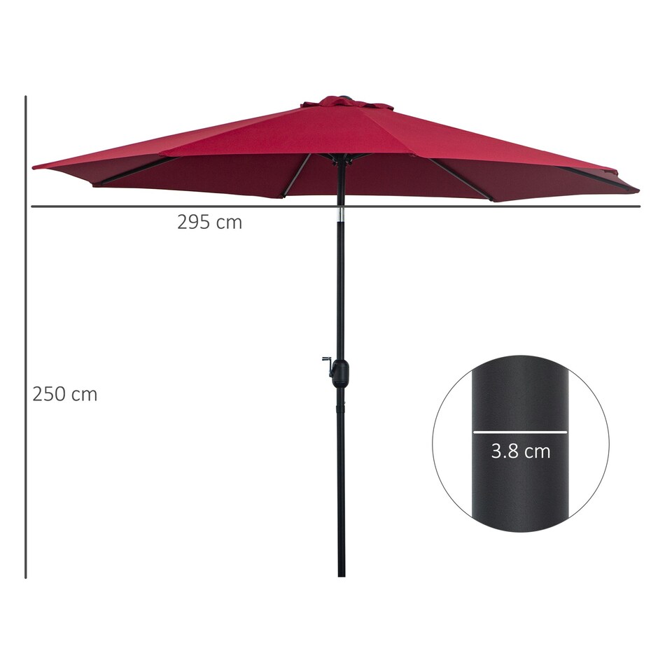 image 1 of Outsunny 3(m) Patio Umbrella Outdoor Sunshade Canopy Tilt Wine Red