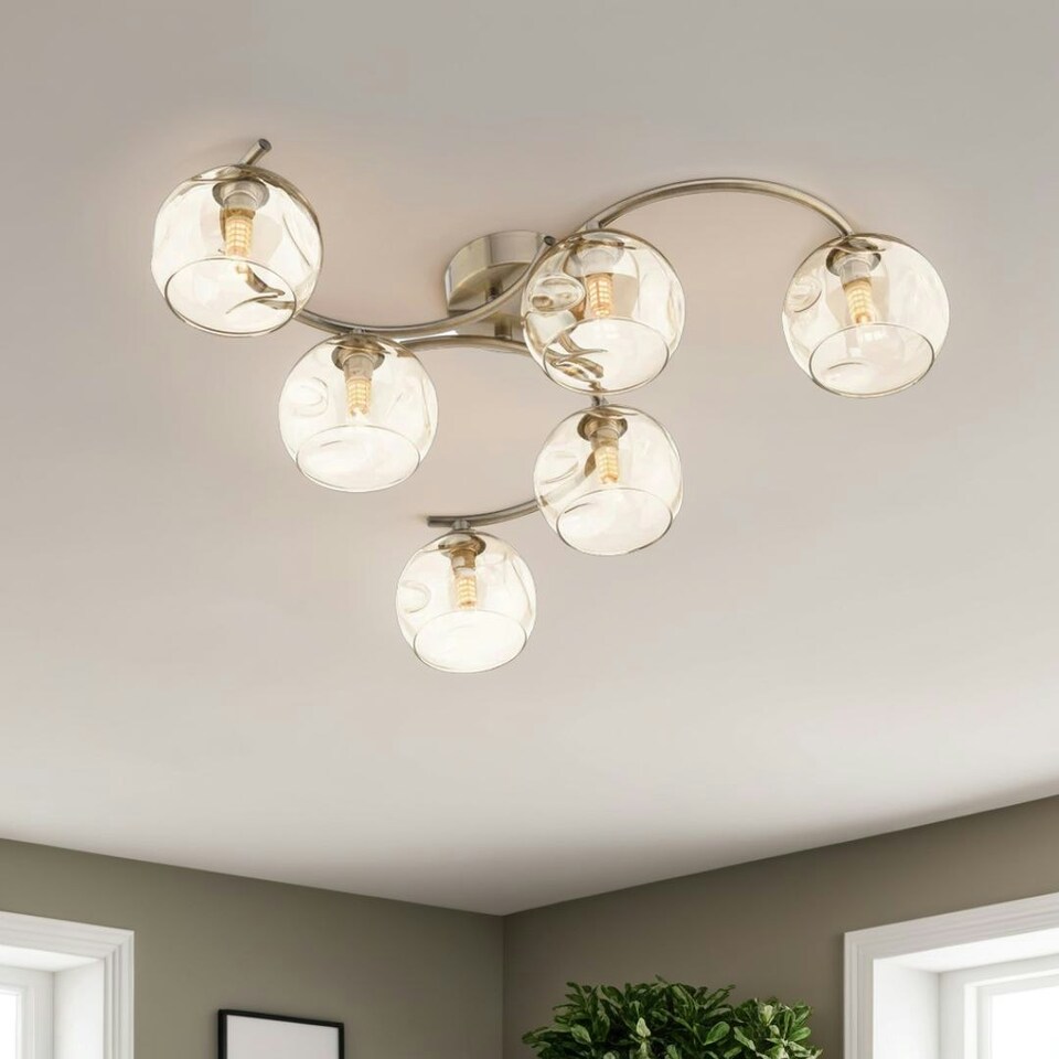 image 1 of Kaitlin 6-Light Antique Brass Semi-Flush Ceiling Light