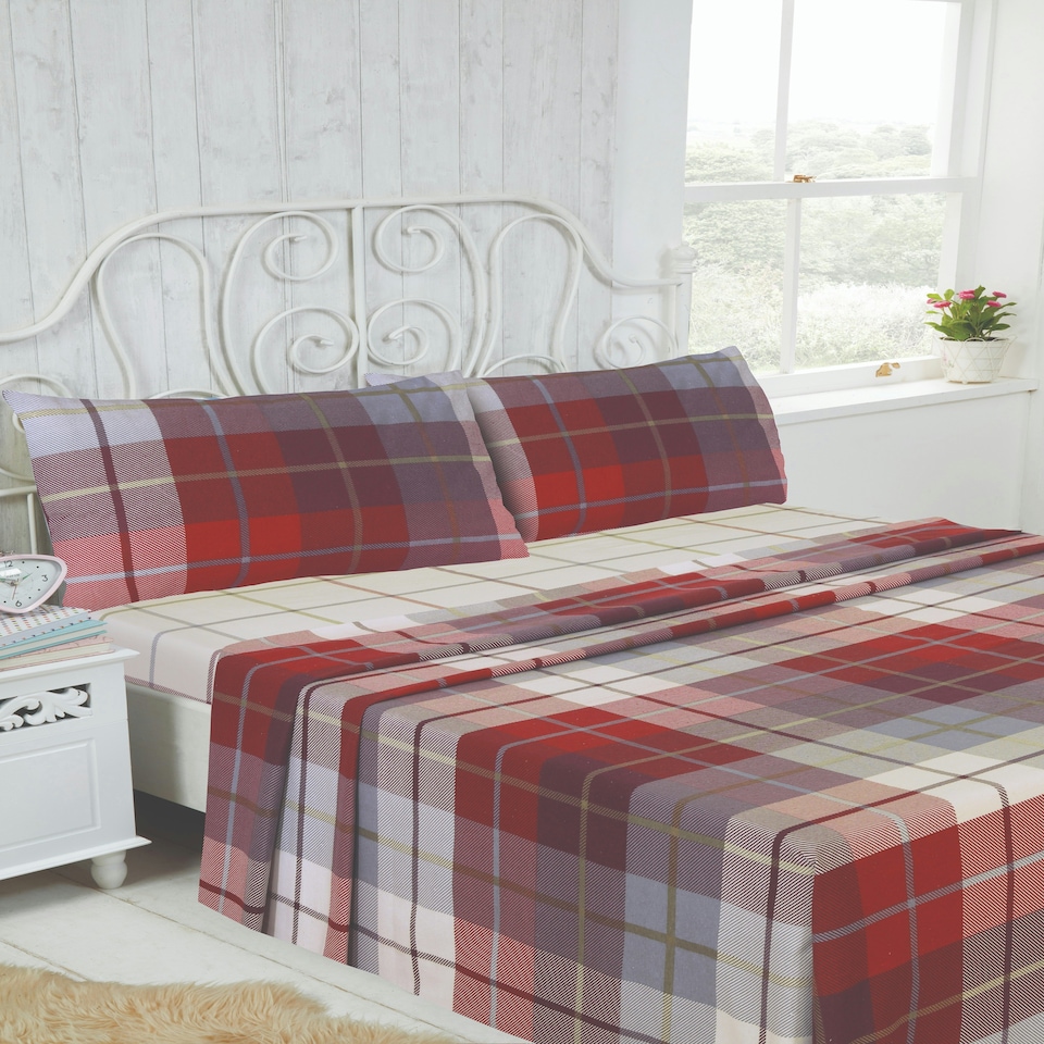 image 1 of Lomond Brushed Cotton Check Luxury Flannelette Complete Sheet Set Multi | Double