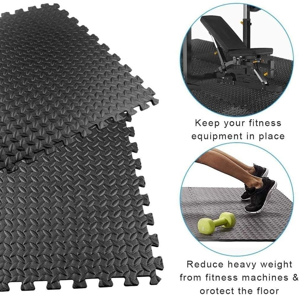 image 1 of 8pcs Black EVA Gym Flooring Puzzle Mat 60x60cm Interlocking Non Slip Floor Tiles for Home Workout, Yoga & Fitness | Black