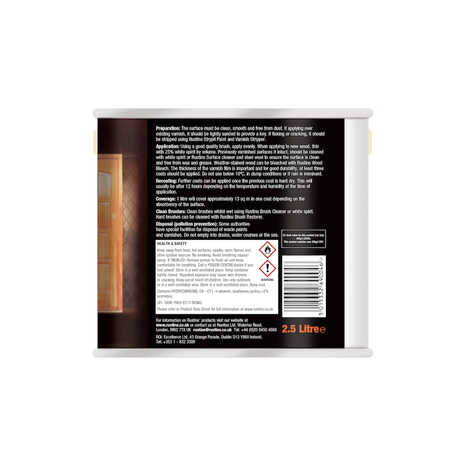 image 1 of Rustins Yacht Varnish Clear Gloss 2.5L