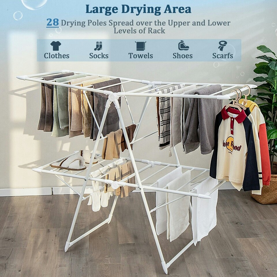 image 1 of COSTWAY 2-Tier Clothes Drying Rack Folding Dryer Garment