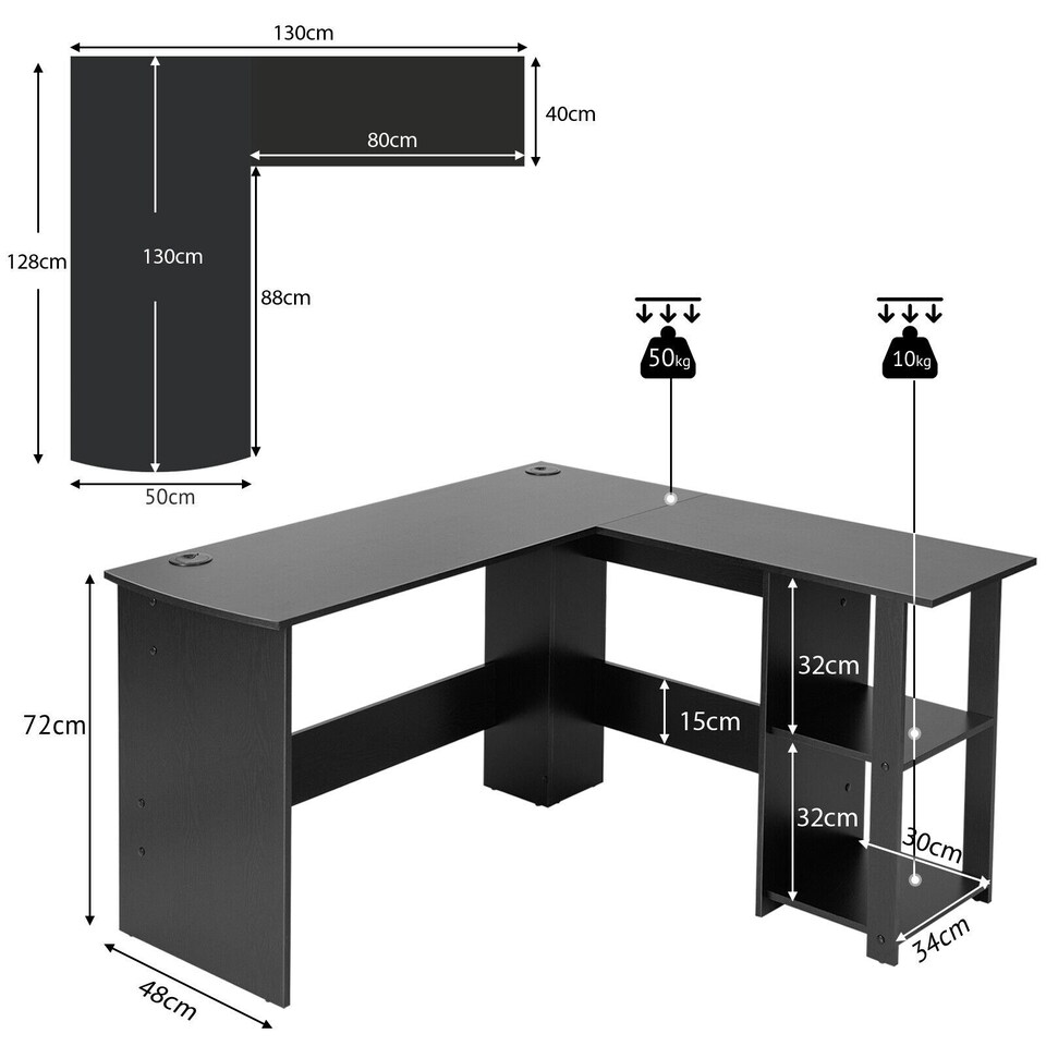image 1 of COSTWAY L-Shaped Corner Computer Desk Writing Desk Workstation Black