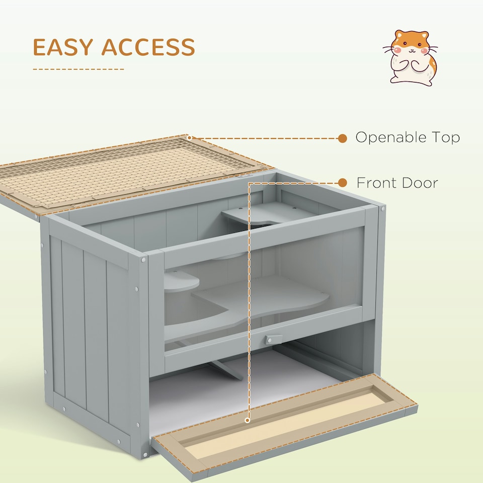 image 1 of PawHut 2 Levels Wooden Hamster Cage Mice Rodents Hutch Small Animals
