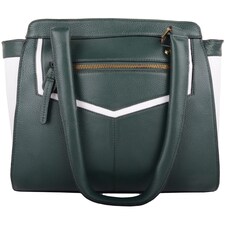London Leathergoods Womens Premium Large Leather Handbag Shoulder Bag with Contrasting Colours | Green | Green/White