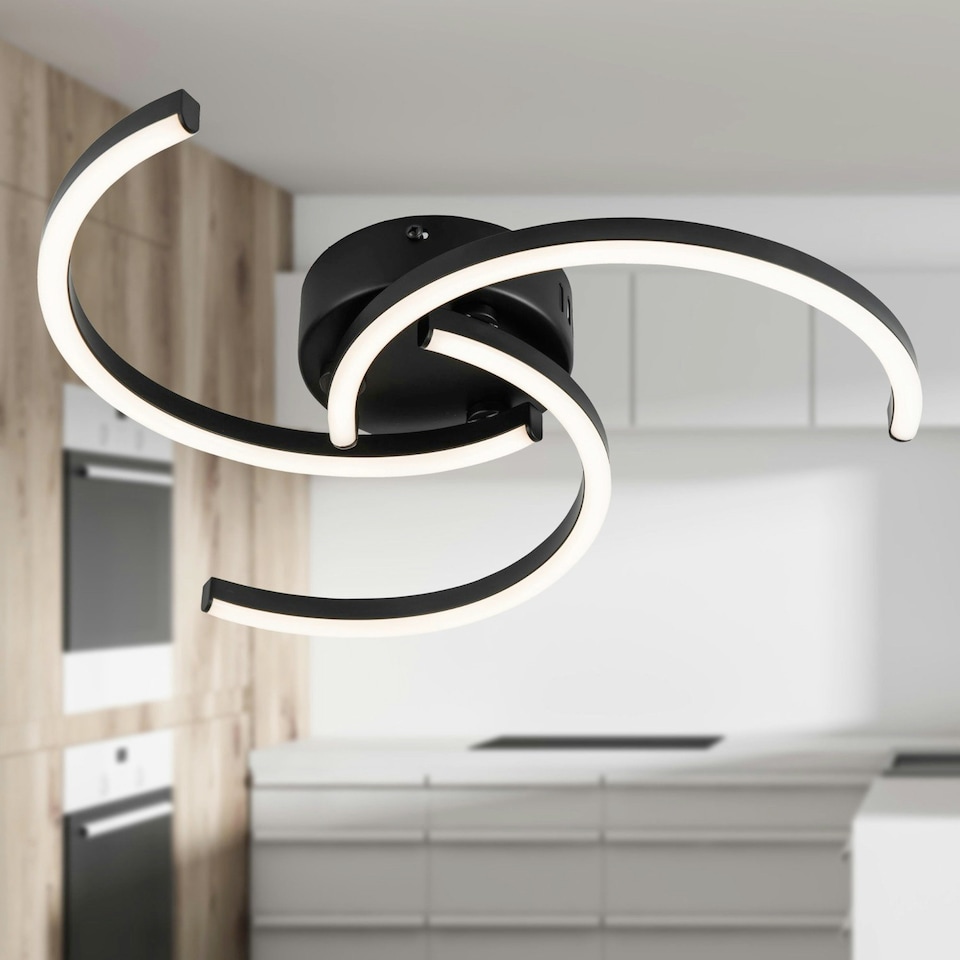 image 1 of First Choice Lighting Set of 2 Curve Black LED Flush Ceiling Lights Black