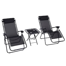 Outsunny Folding Zero Gravity Chairs, 3 Pieces Adjustable Sun Lounger and Table Set with Cup Holder and Headrest, Patio Bistro Set with Reclining Garden Chairs for Outdoor, Black