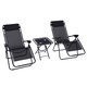 image 1 of Outsunny Folding Zero Gravity Chairs, 3 Pieces Adjustable Sun Lounger and Table Set with Cup Holder and Headrest, Patio Bistro Set with Reclining Garden Chairs for Outdoor, Black