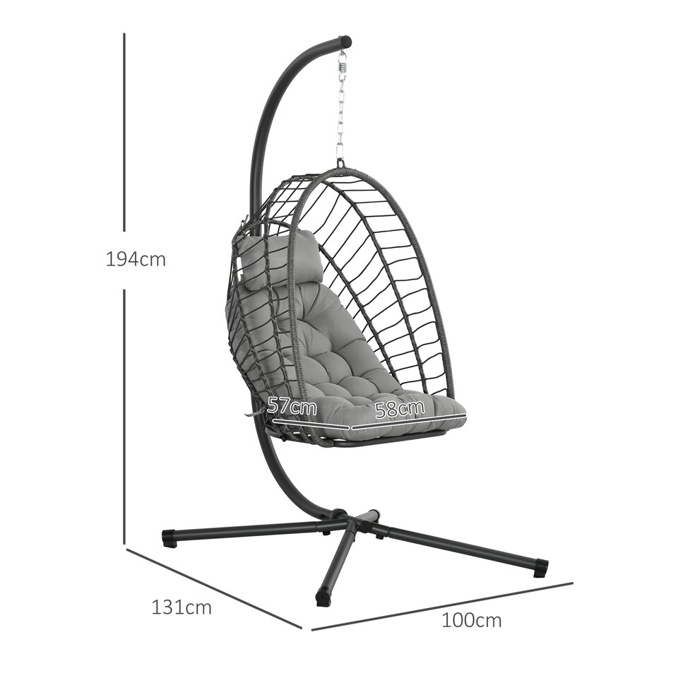 image 1 of Outsunny PE Hanging Swing Chair w/ Thick Cushion, Patio Hanging Chair, Black