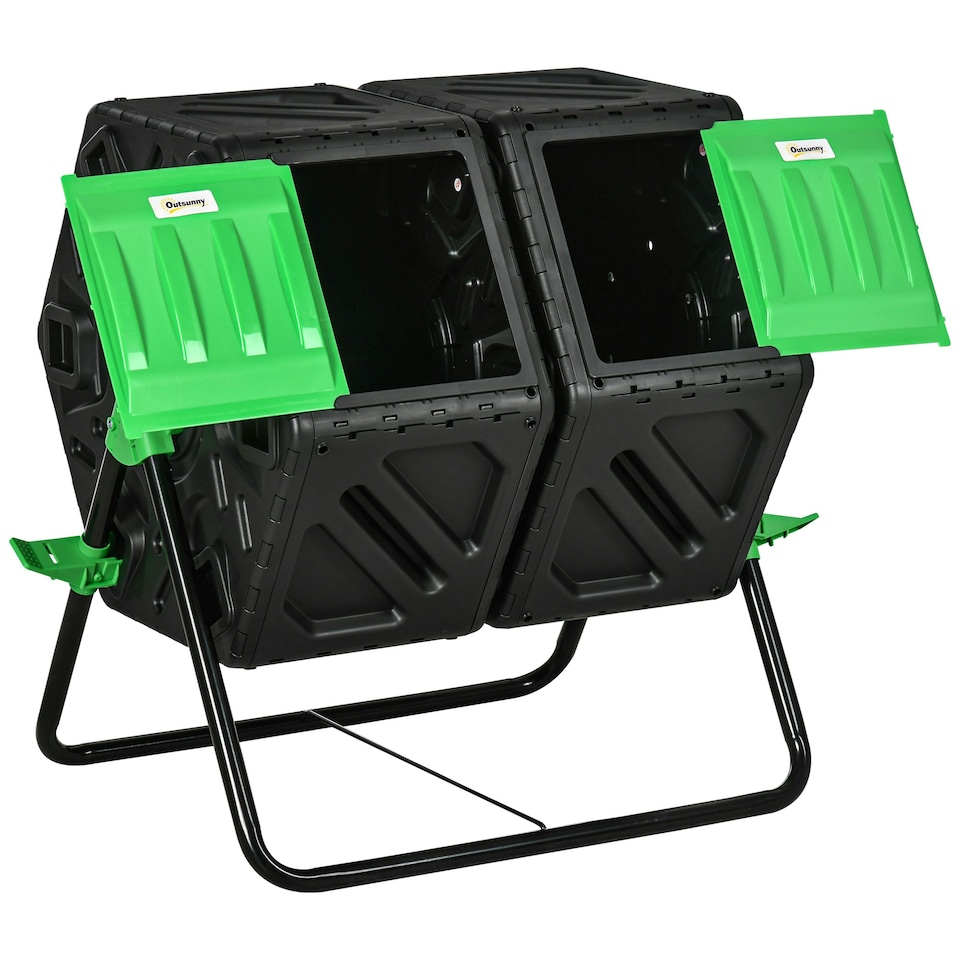 image 1 of Outsunny 130L Compost Bin Dual Chamber Rotating Composter w/ Ventilation Holes