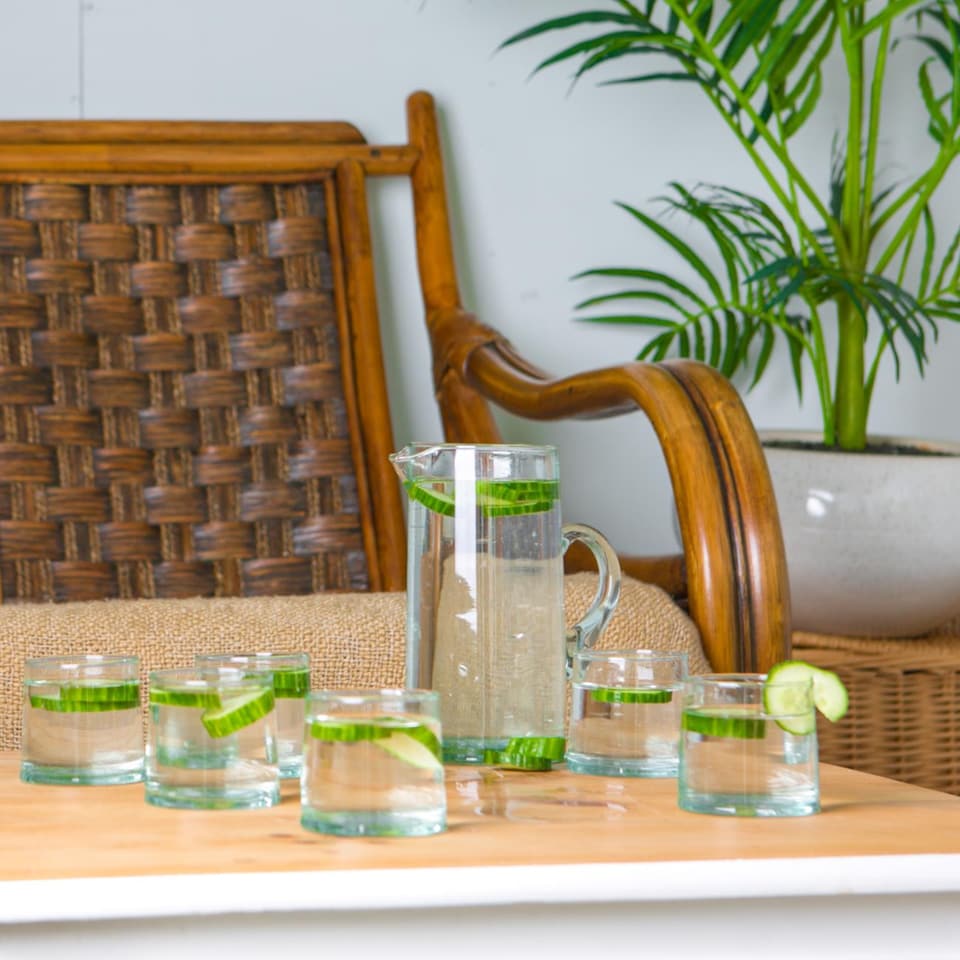 image 1 of Nicola Spring Merzouga Recycled Glass Tumblers with Jug - Clear | Clear | Clear | 7