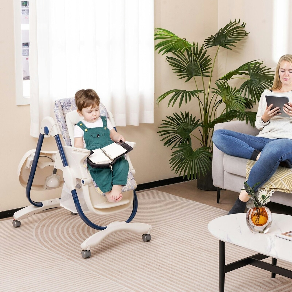 image 1 of COSTWAY Folding Baby High Chair Convertible High Chair Navy