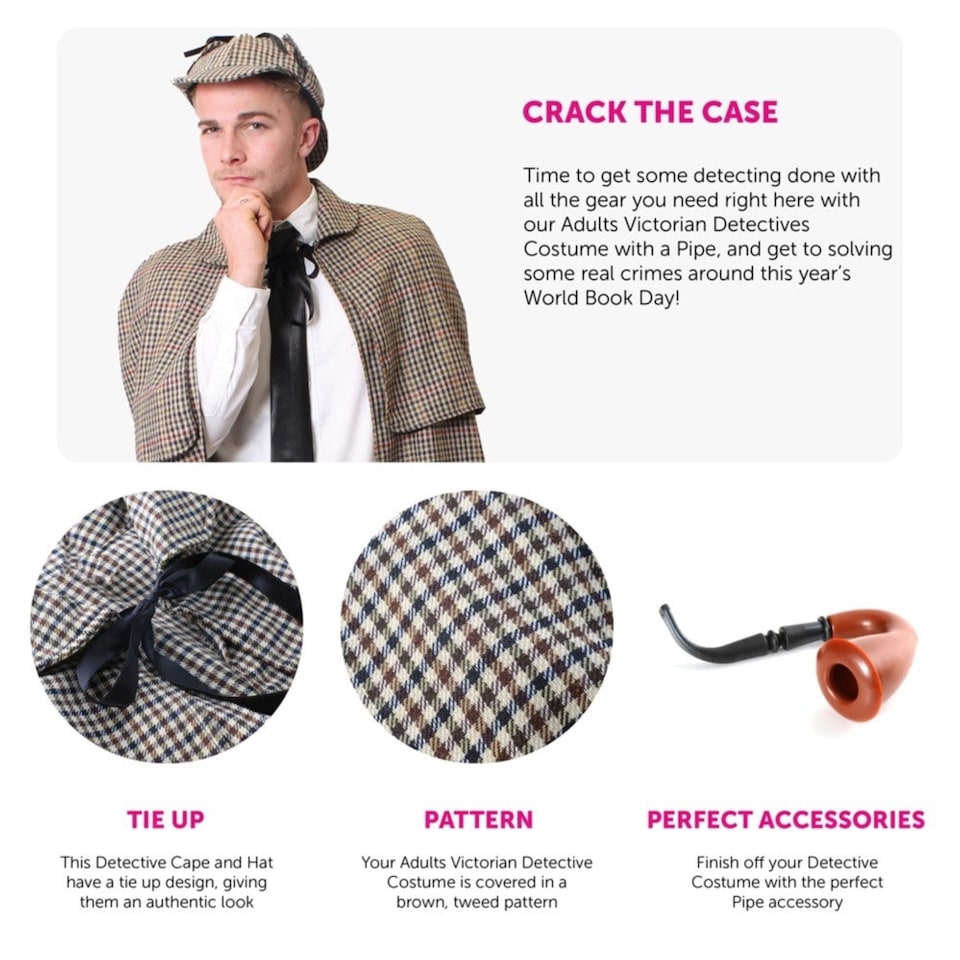 image 1 of Victorian Detective Costume with Pipe Brown | XL