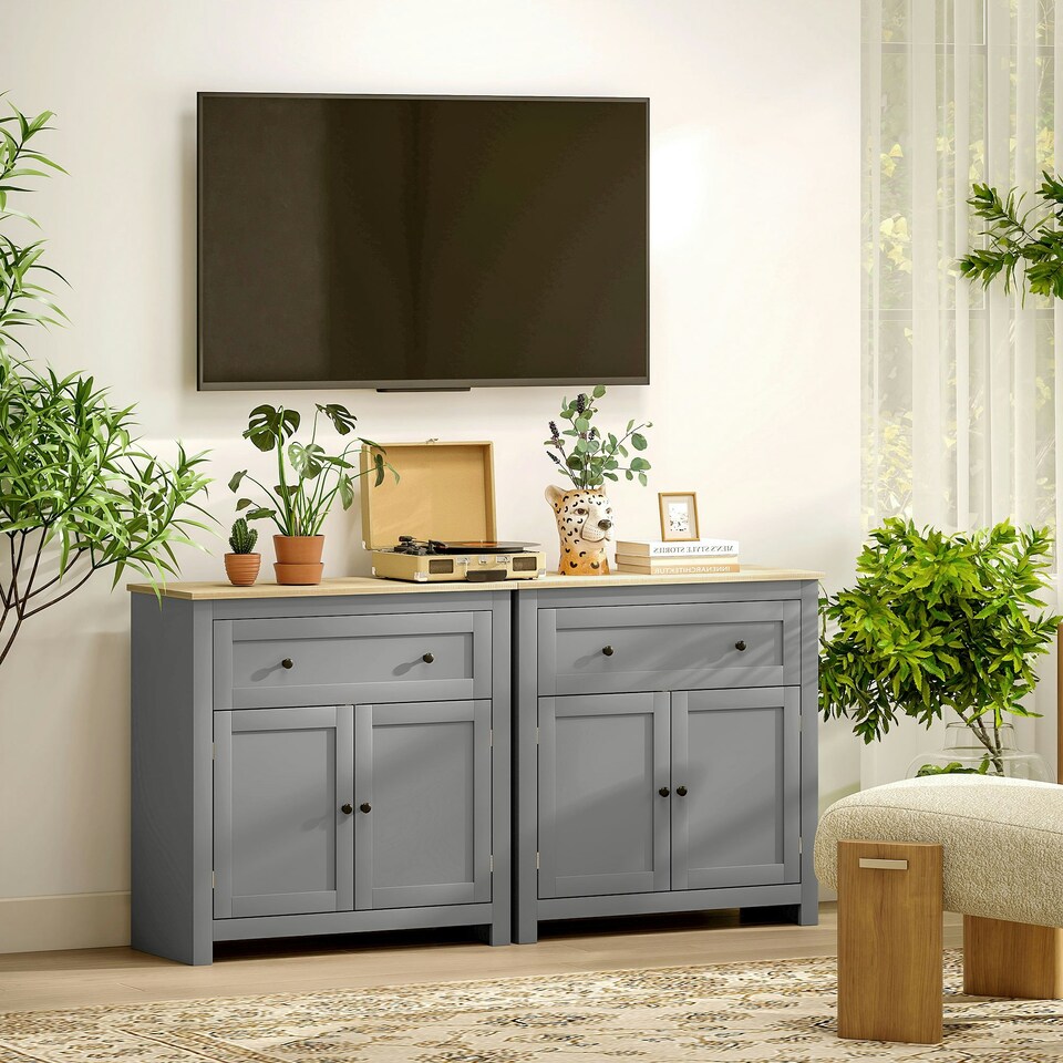 image 1 of HOMCOM Sideboard Storage Cabinet with Adjustable Shelf, Drawer, Grey Grey