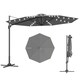 image 1 of Outsunny 3m Cantilever Roma Parasol Patio Sun Umbrella with Crank  Tilt LED Solar Light Cross Base 360 Rotating Outdoor, Dark Grey