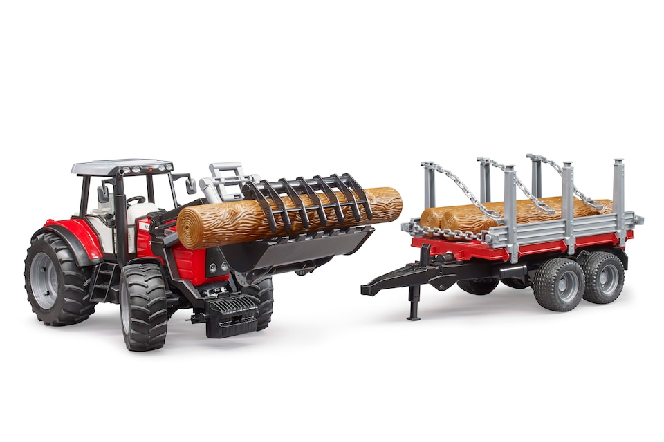image 1 of Bruder Massey Ferguson 7480 with frontloader and timber trailer Construction Loader Model