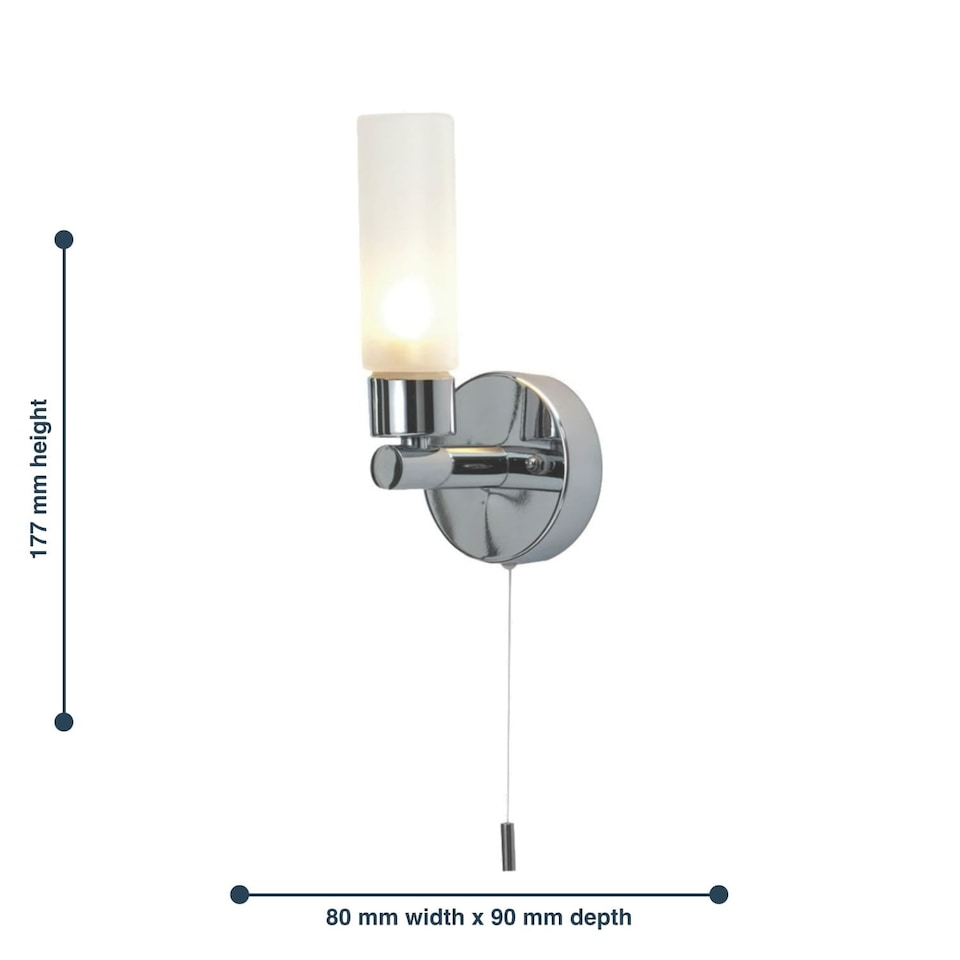 image 1 of Polished Chrome IP44 Bathroom Tube Wall Light With Pull Cord Switch | Chrome | White | 1